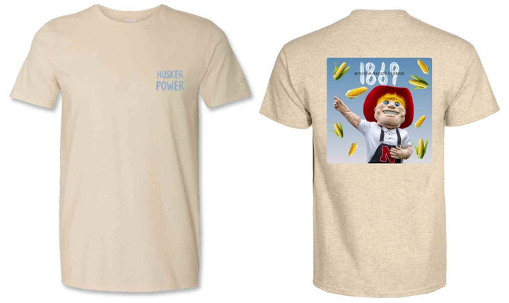 front and back view of University of Nebraska Corn Huskers Graphic Tee - 100% cotton, oversized fit, officially licensed, front and back design, fits like unisex XXL