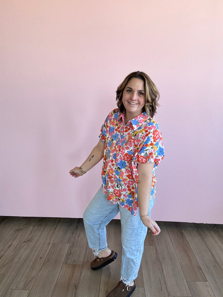 Floral Printed Puff Sleeves Blouse