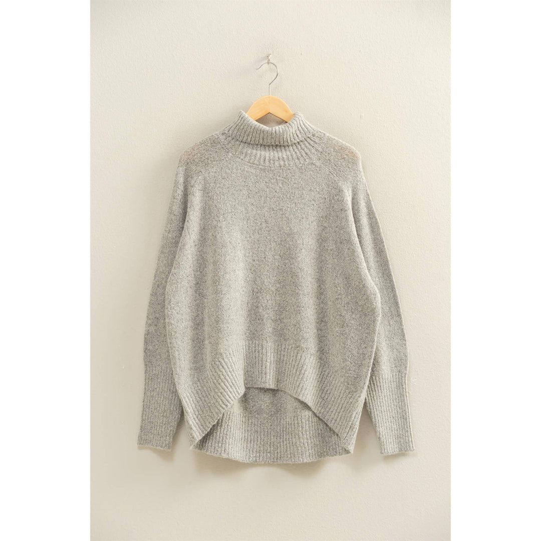Heather Oversized High Low Turtleneck Sweater