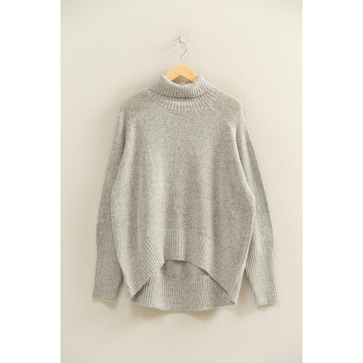 Heather Oversized High Low Turtleneck Sweater