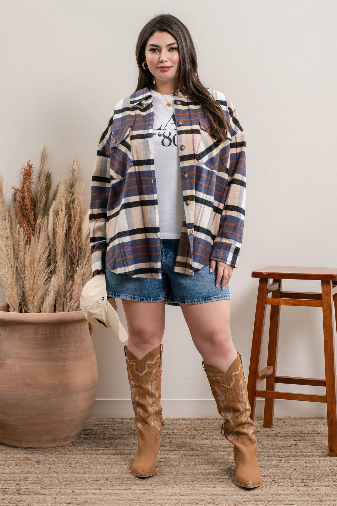 PLUS PLAID BUTTON UP LONG SLEEVE