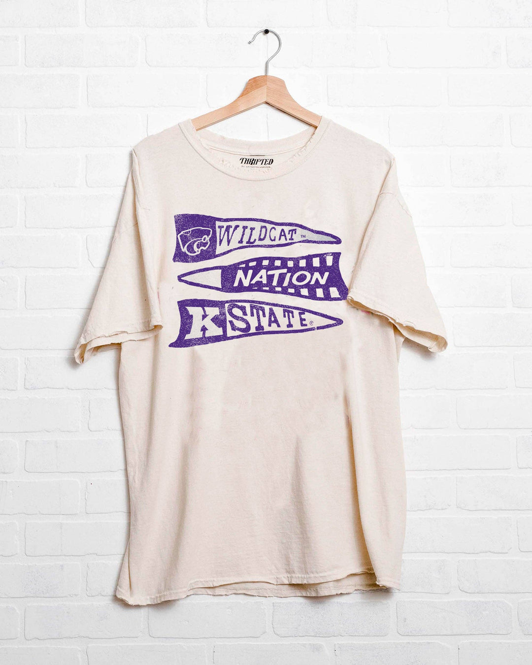 Kansas State Wildcats Pennant Off White Thrifted Tee
