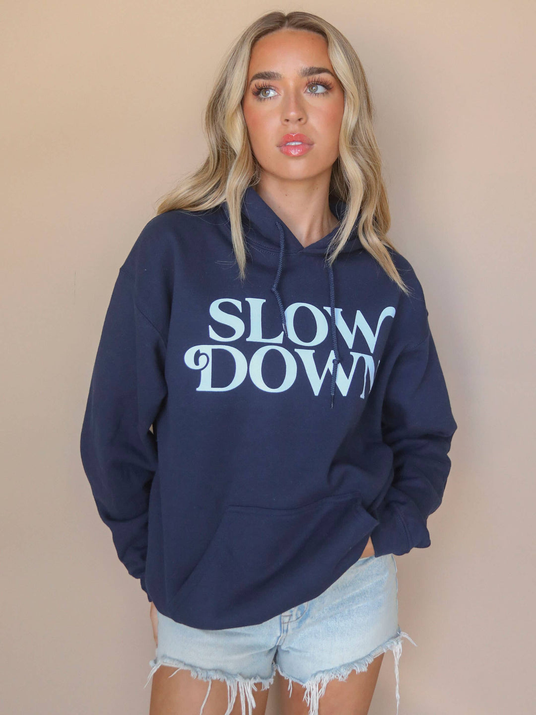 front view NO WAKE ZONE Hoodie — lake-inspired true-to-size hoodie with front and back graphics, Jo Johnson Overby collaboration by Onyx Native