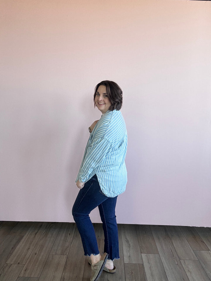 Mal Striped Button Down Shacket