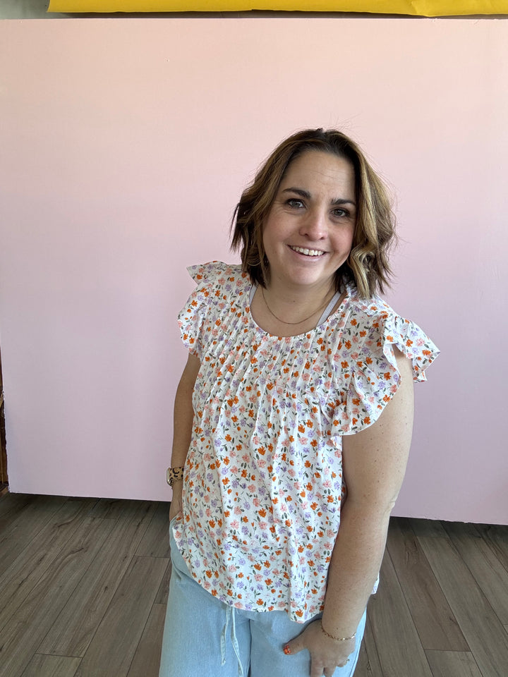 Ditsy Flower Print Ruffle Sleeve Blouse