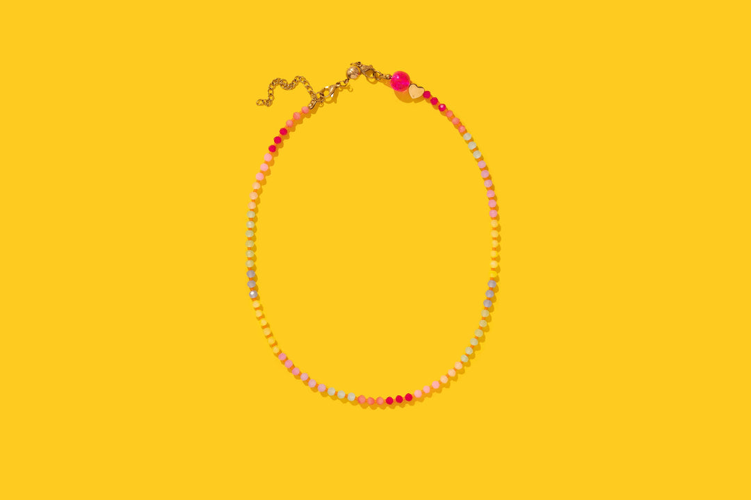 Multi-Colored + Pink Beaded Necklace — magnetic clasp, gold-plated extender chain, layering-ready glass and seed beads by Onyx Native