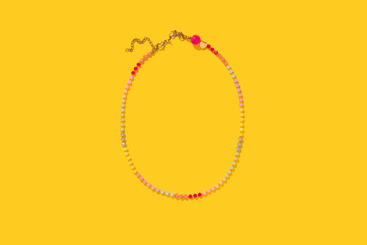 Multi-Colored + Pink Beaded Necklace — magnetic clasp, gold-plated extender chain, layering-ready glass and seed beads by Onyx Native