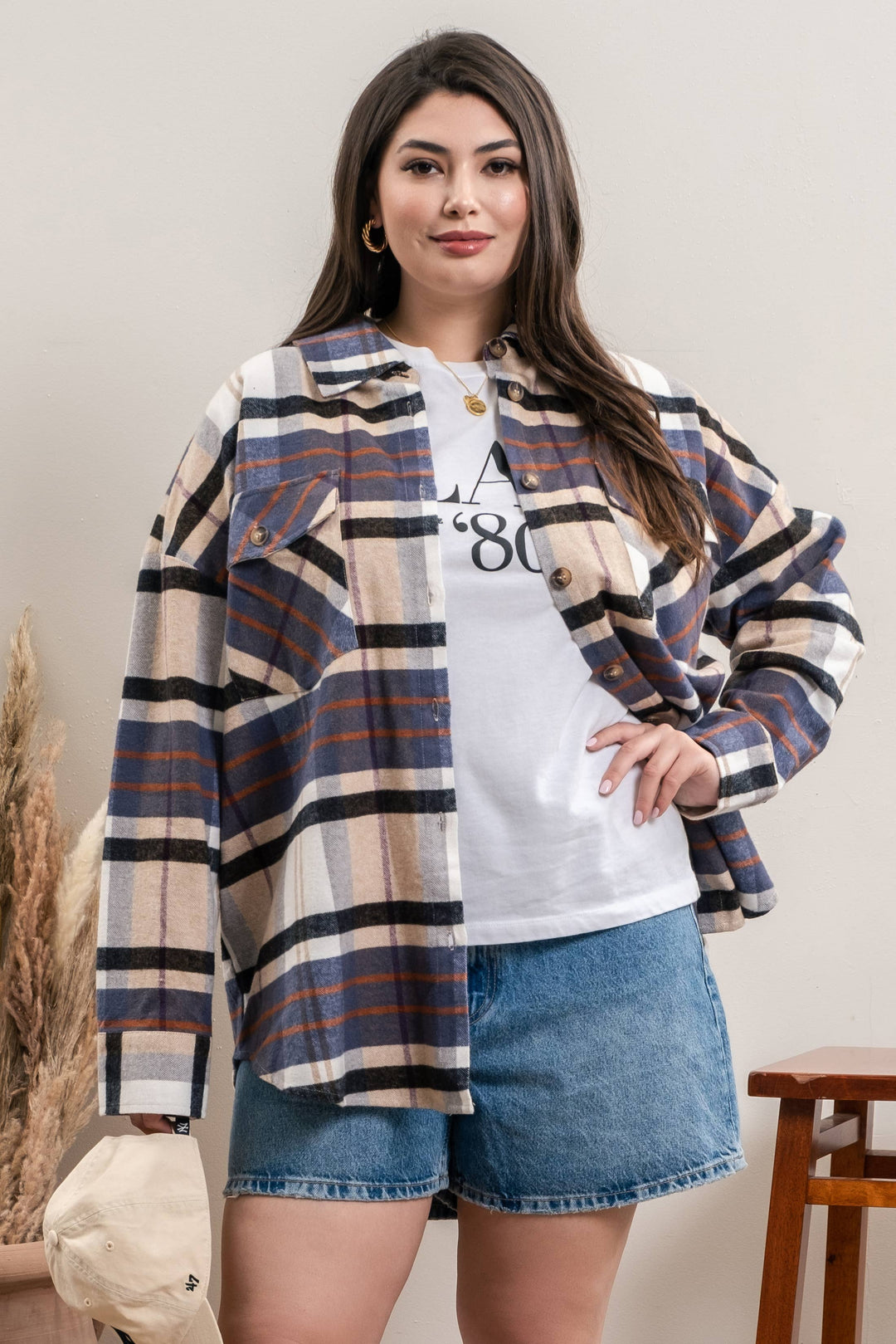PLUS PLAID BUTTON UP LONG SLEEVE