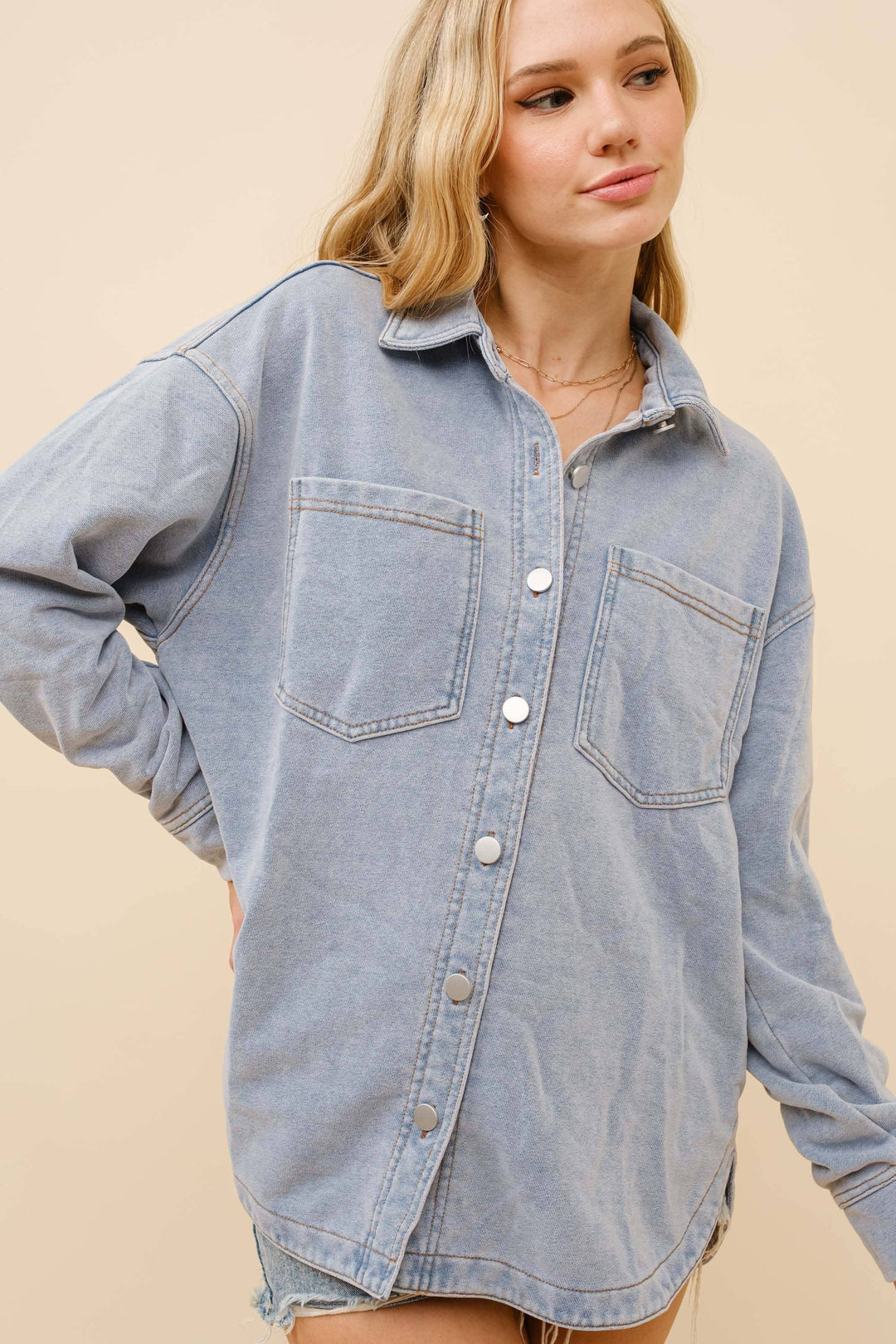 Terry Knit Denim Shirt Jacket