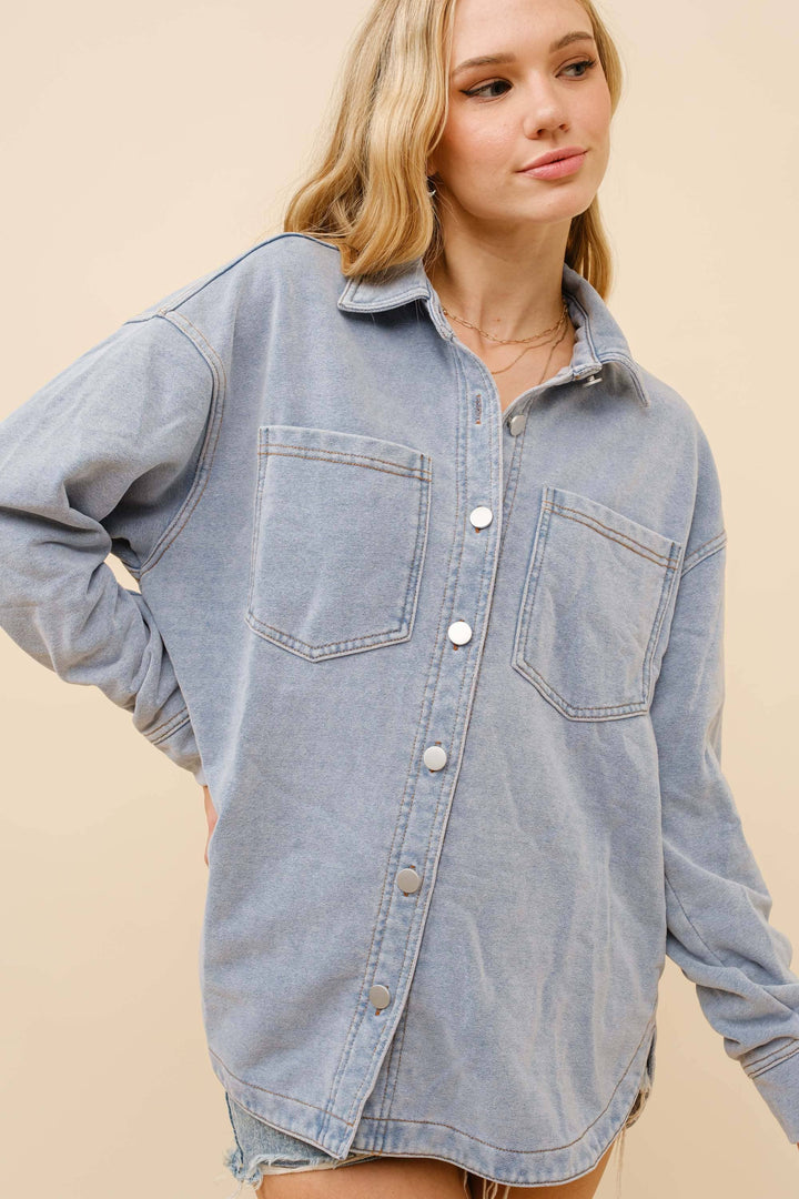 Terry Knit Denim Shirt Jacket