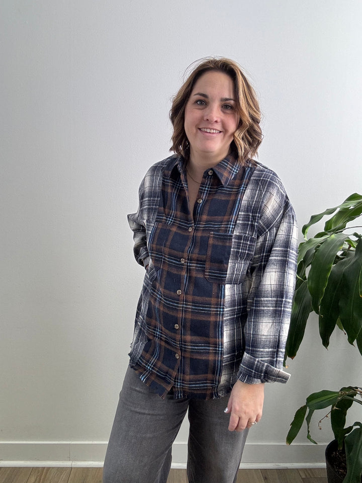 Plaid Patchwork Button Down