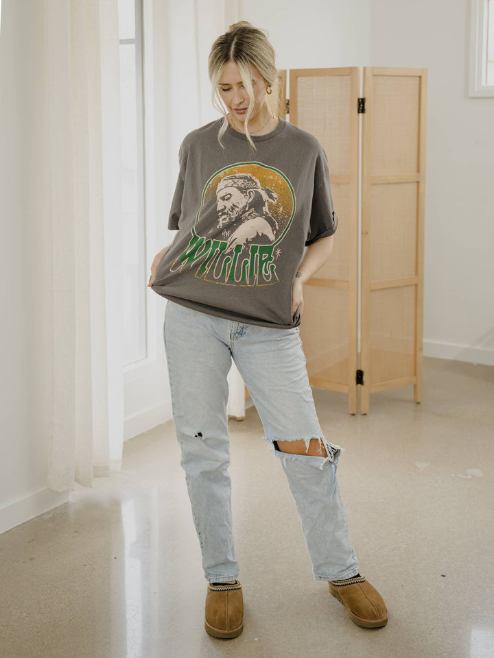 Willie Nelson Born Crystal Charcoal Licensed Thrifted Tee