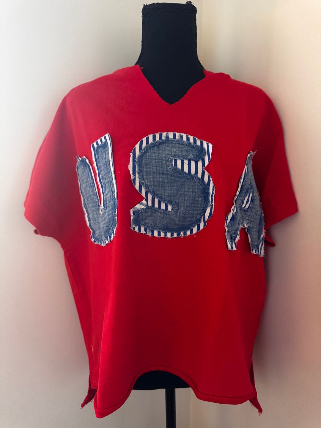Red Mineral Washed USA Tee — vintage-inspired red mineral wash with sewn-on USA logo, patriotic casual style by Onyx Native