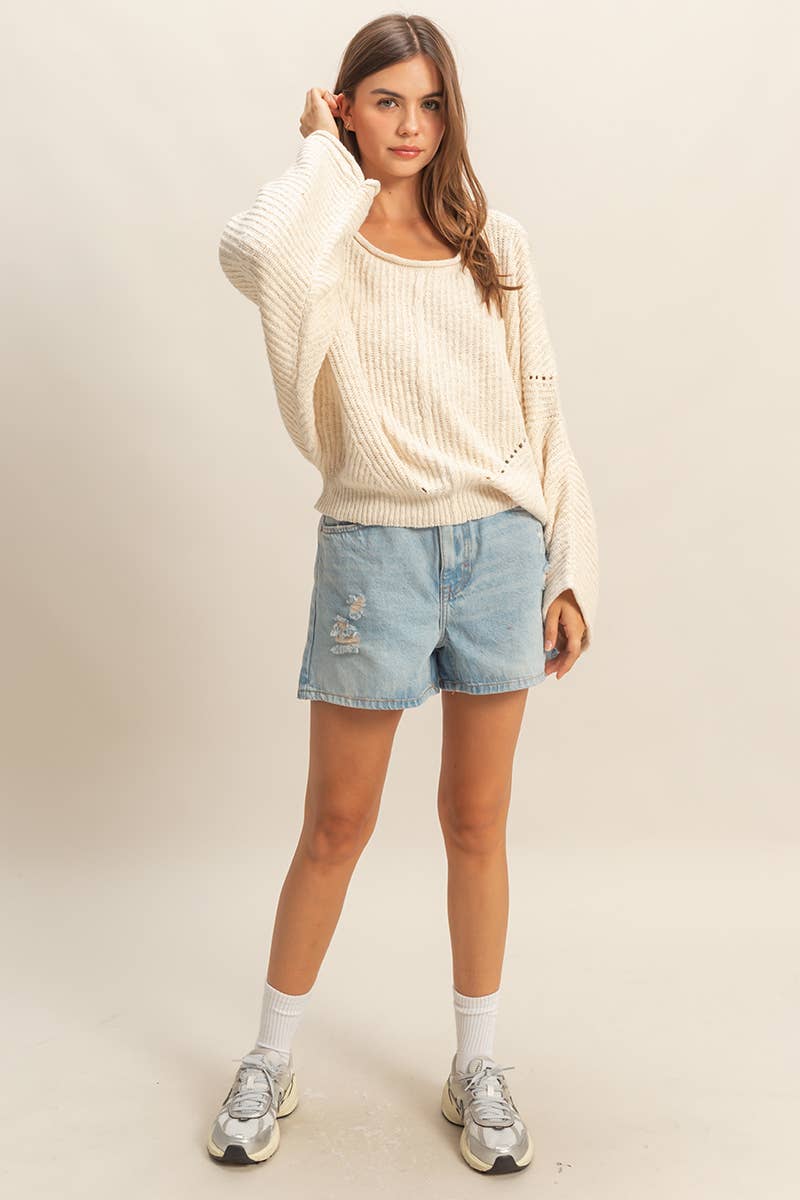 Olivia Ribbed Drop Sleeve Sweater