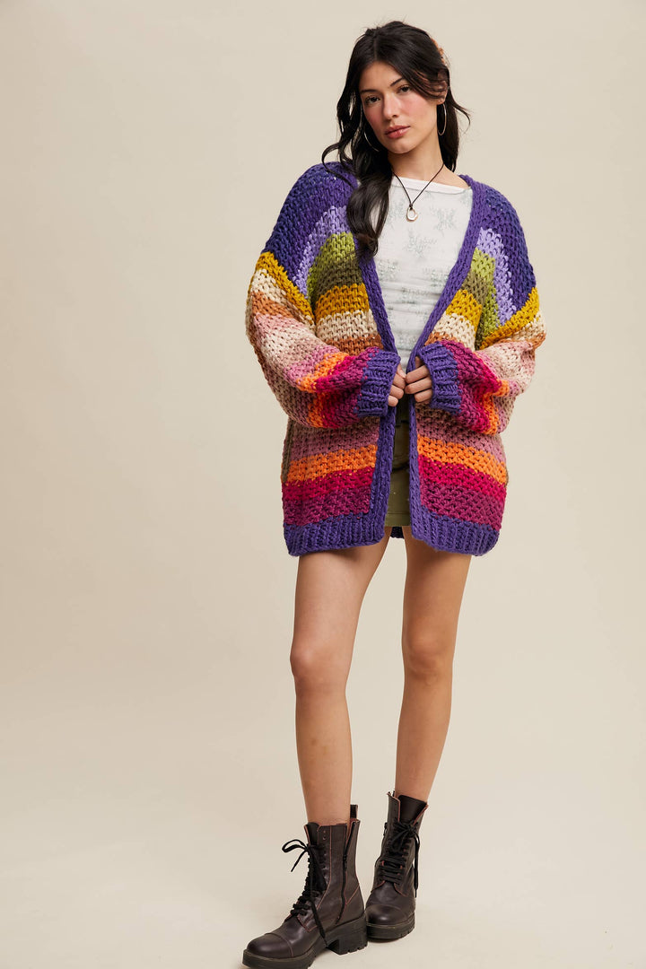 Rainbow Hand-Crochet Open Cardigan