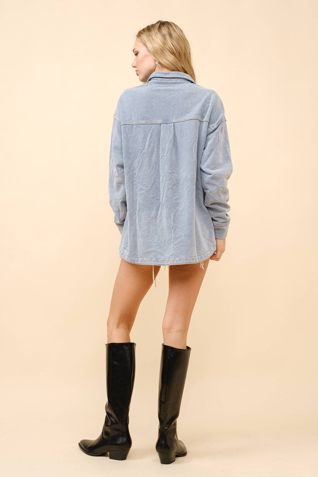 Terry Knit Denim Shirt Jacket