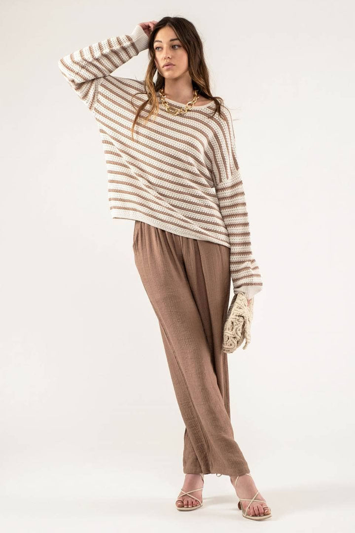 RELAXED STRIPED KNIT SWEATER: BLACK