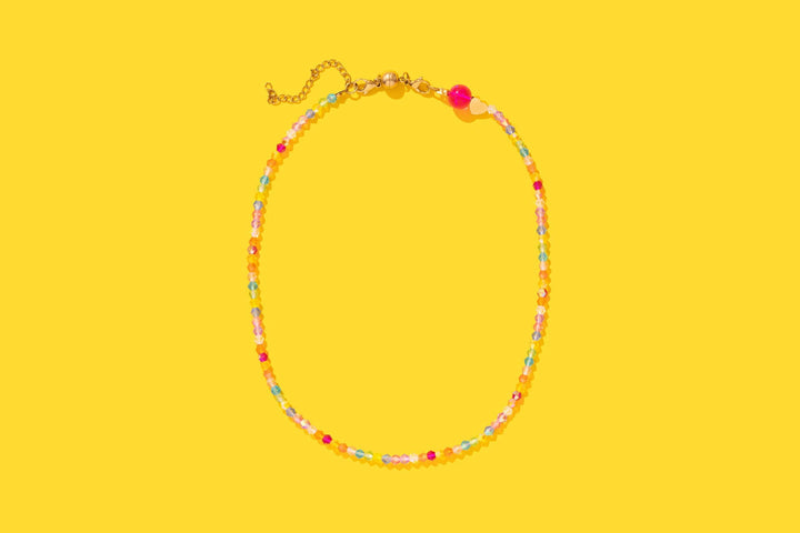 Multi-Colored Beaded Necklace — seed beads with magnetic clasp and gold-plated extender, perfect for layering by Onyx Native