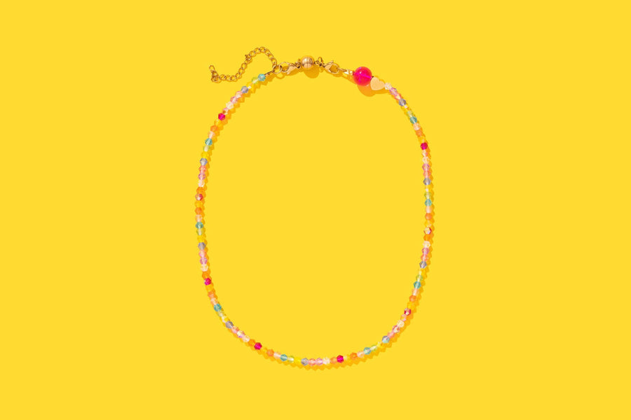 Multi-Colored Beaded Necklace — seed beads with magnetic clasp and gold-plated extender, perfect for layering by Onyx Native