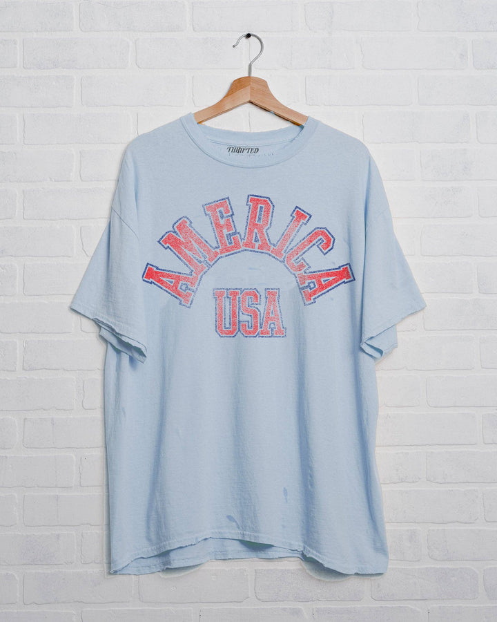 hanging 4th of July America Mega Arch Tee — vintage-inspired, 100% preshrunk cotton, distressed unisex graphic t-shirt by Onyx Native