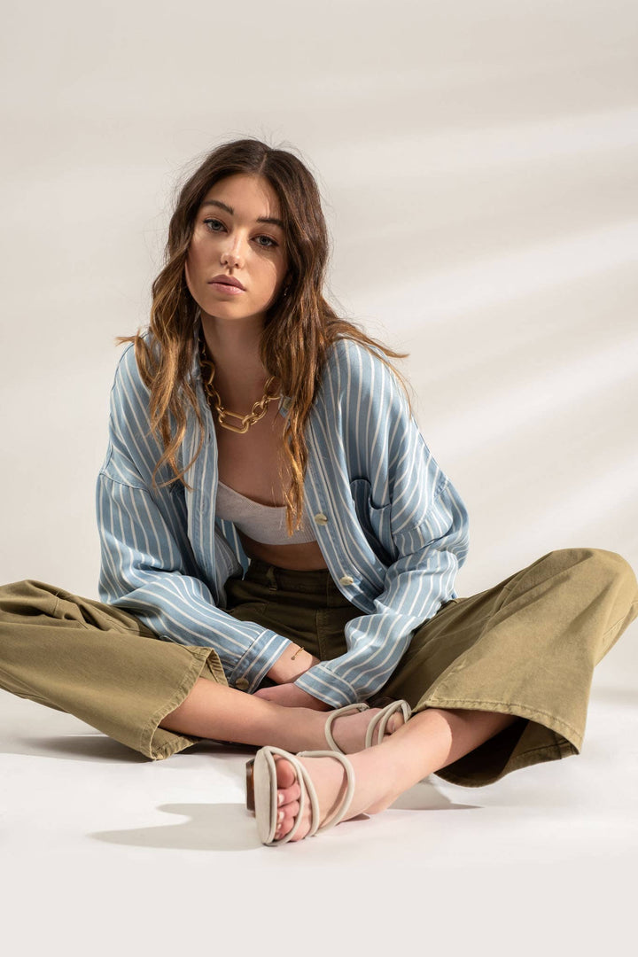 Mal Striped Button Down Shacket