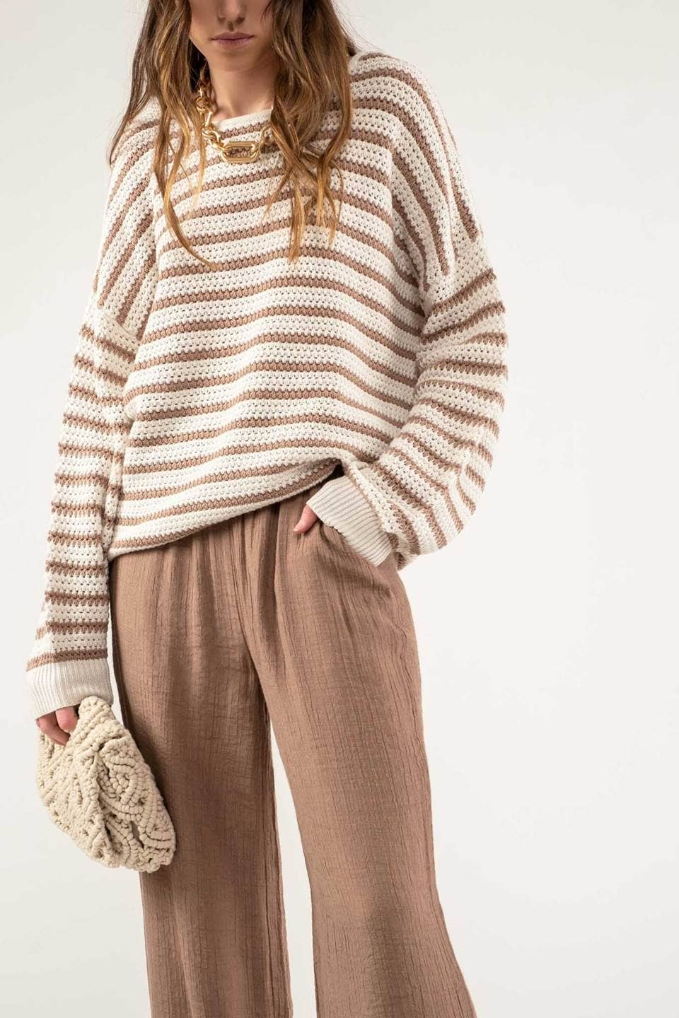 RELAXED STRIPED KNIT SWEATER: BLACK