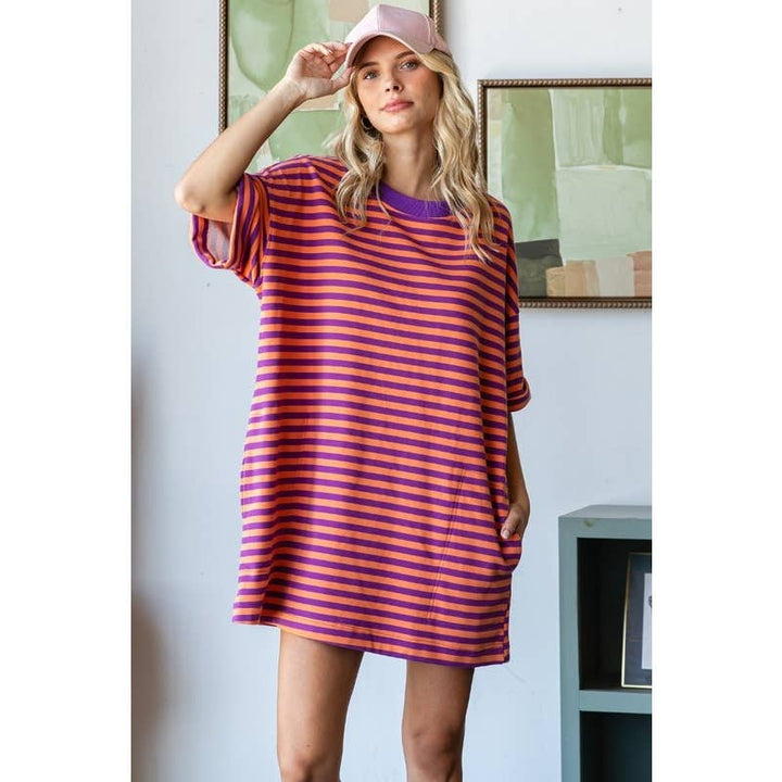 Stripe Knit Pullover Big Top Dress