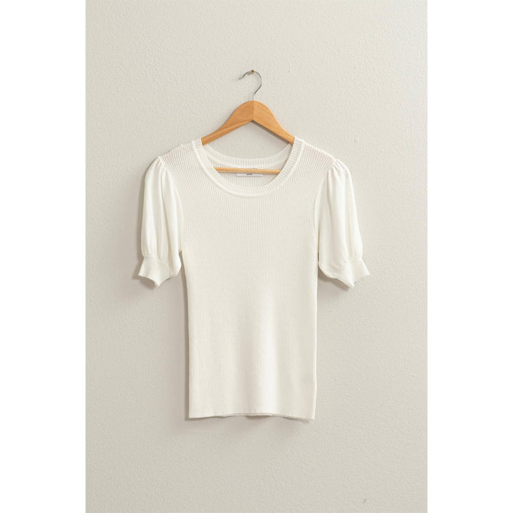 RIDLEY RIBBED PUFF SLEEVE KNIT TOP