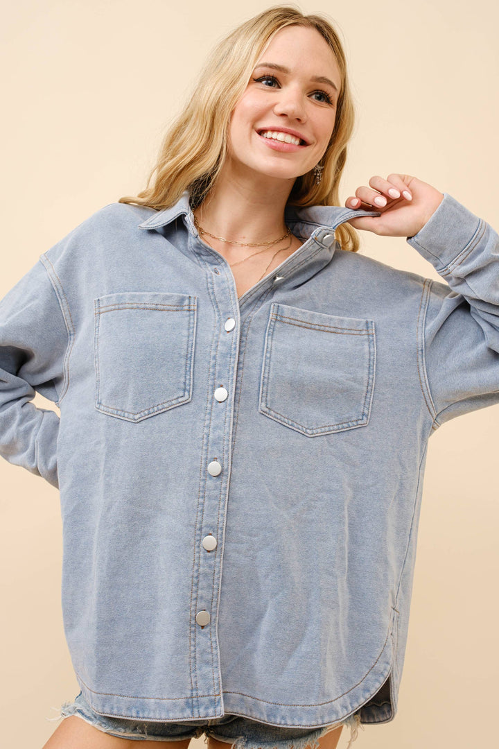 Terry Knit Denim Shirt Jacket