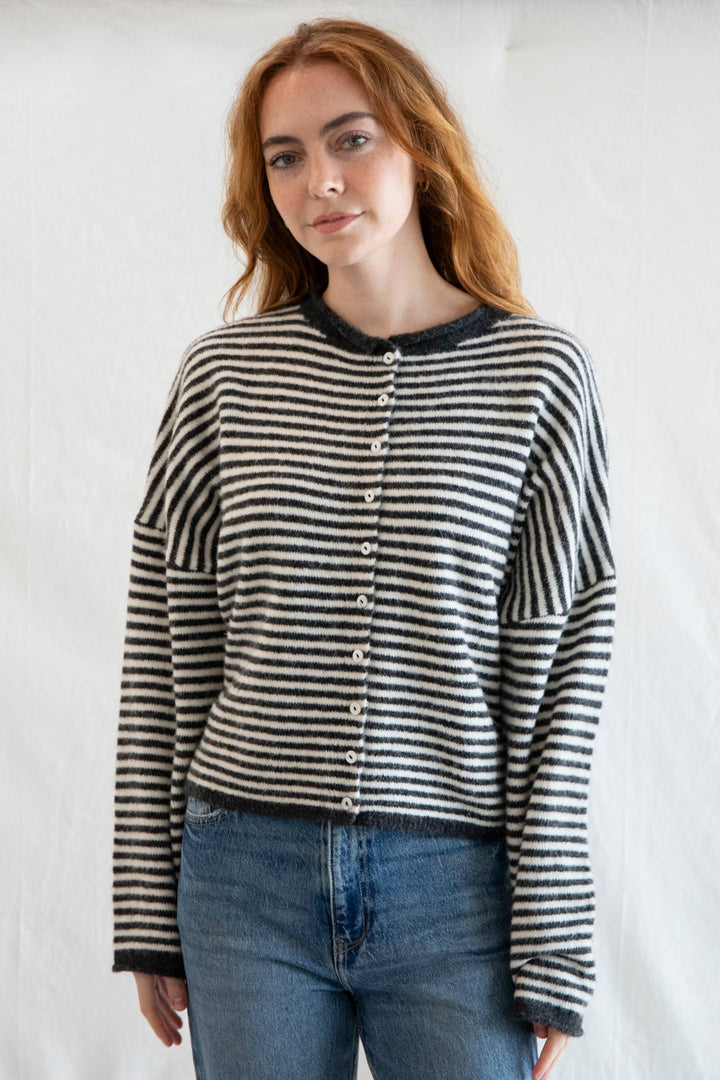 Piper Cardigan - Charcoal Striped