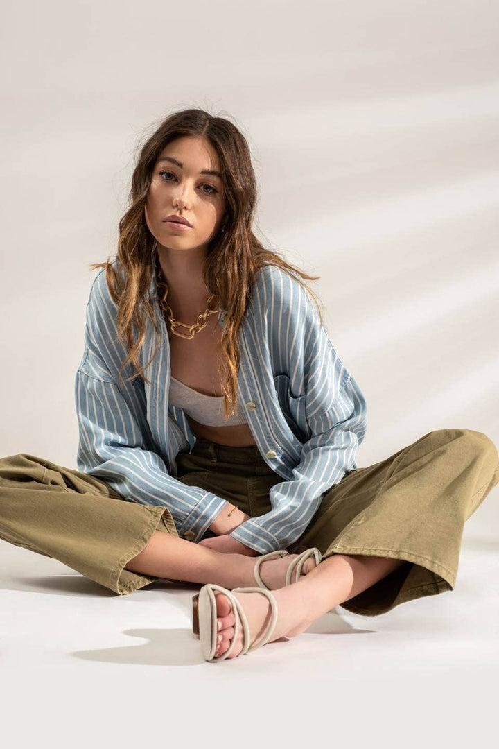 Mal Striped Button Down Shacket