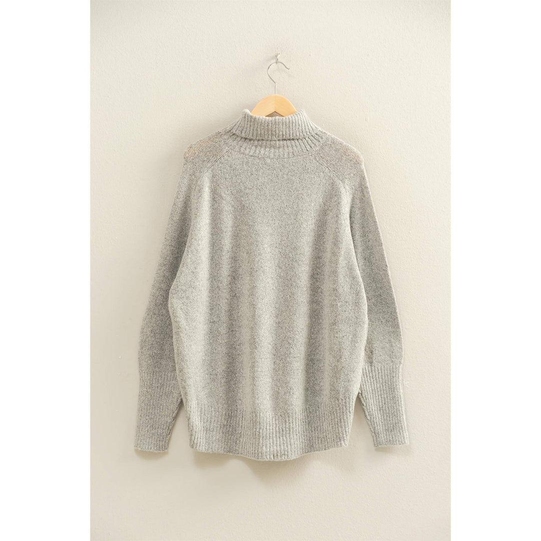 Heather Oversized High Low Turtleneck Sweater