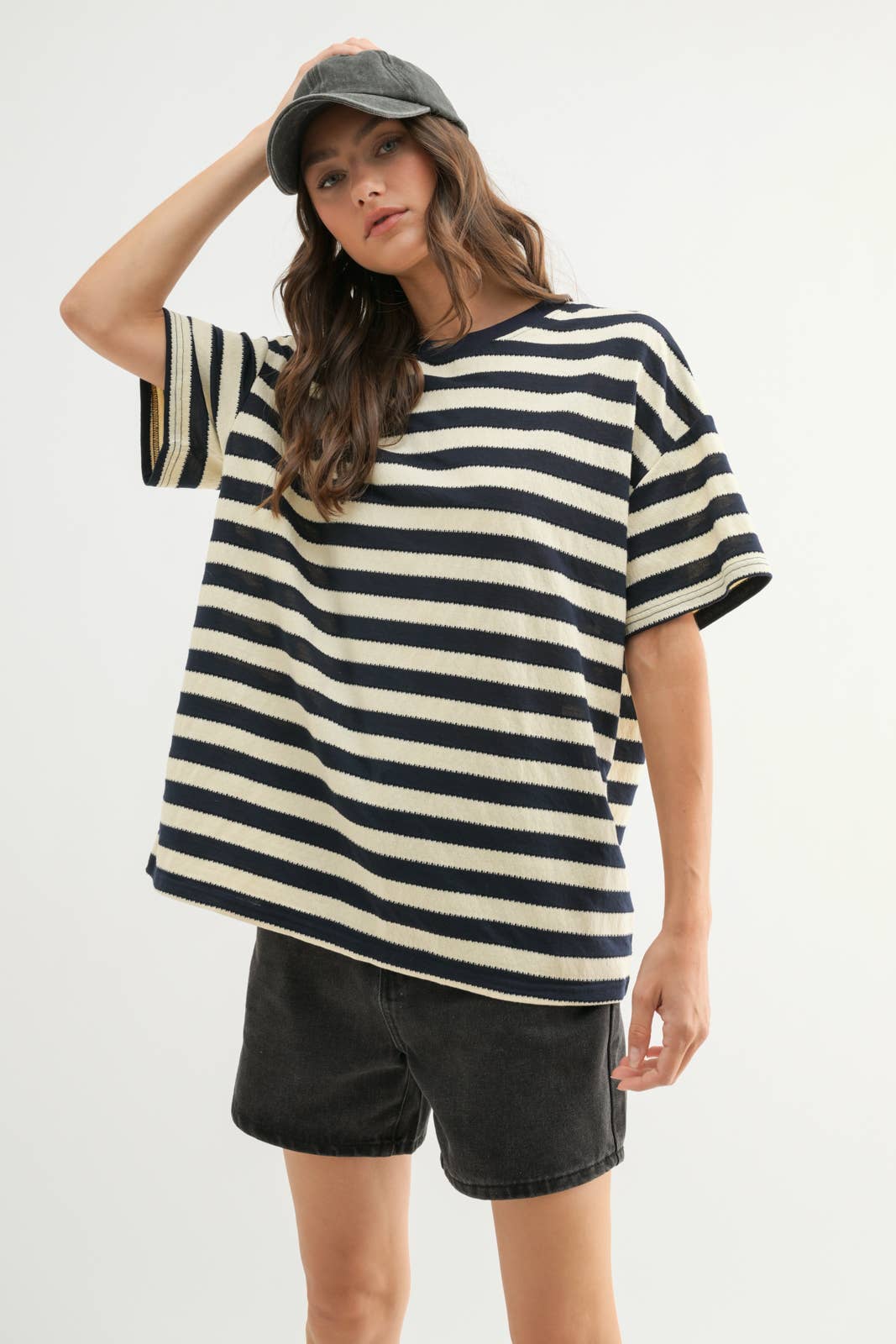 Oversized Striped Knit Top — Relaxed Fit Cotton Blend Essential