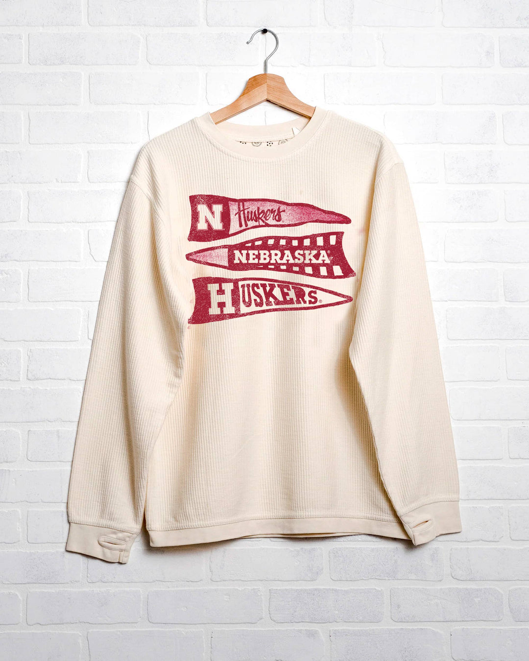 Nebraska Huskers Pennant Ivory Corded Crew Sweatshirt