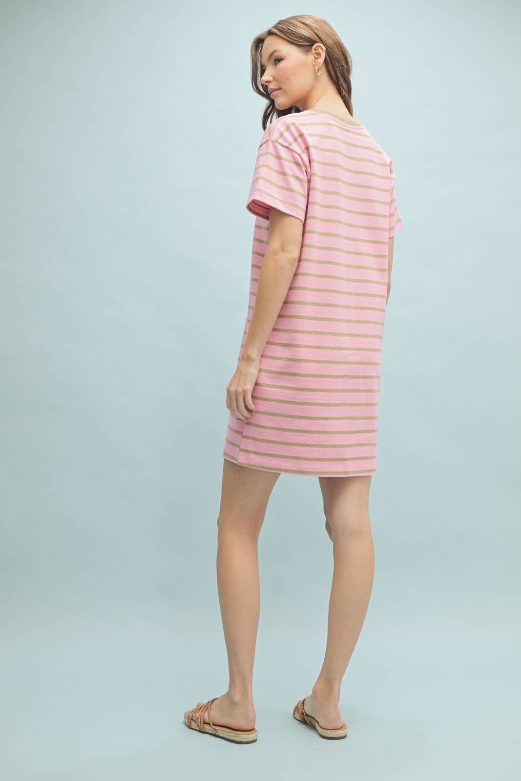 Striped T-shirt Mini Dress - Pink Mocha