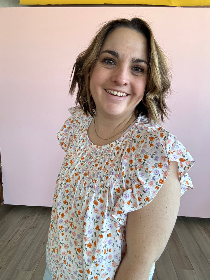 Ditsy Flower Print Ruffle Sleeve Blouse