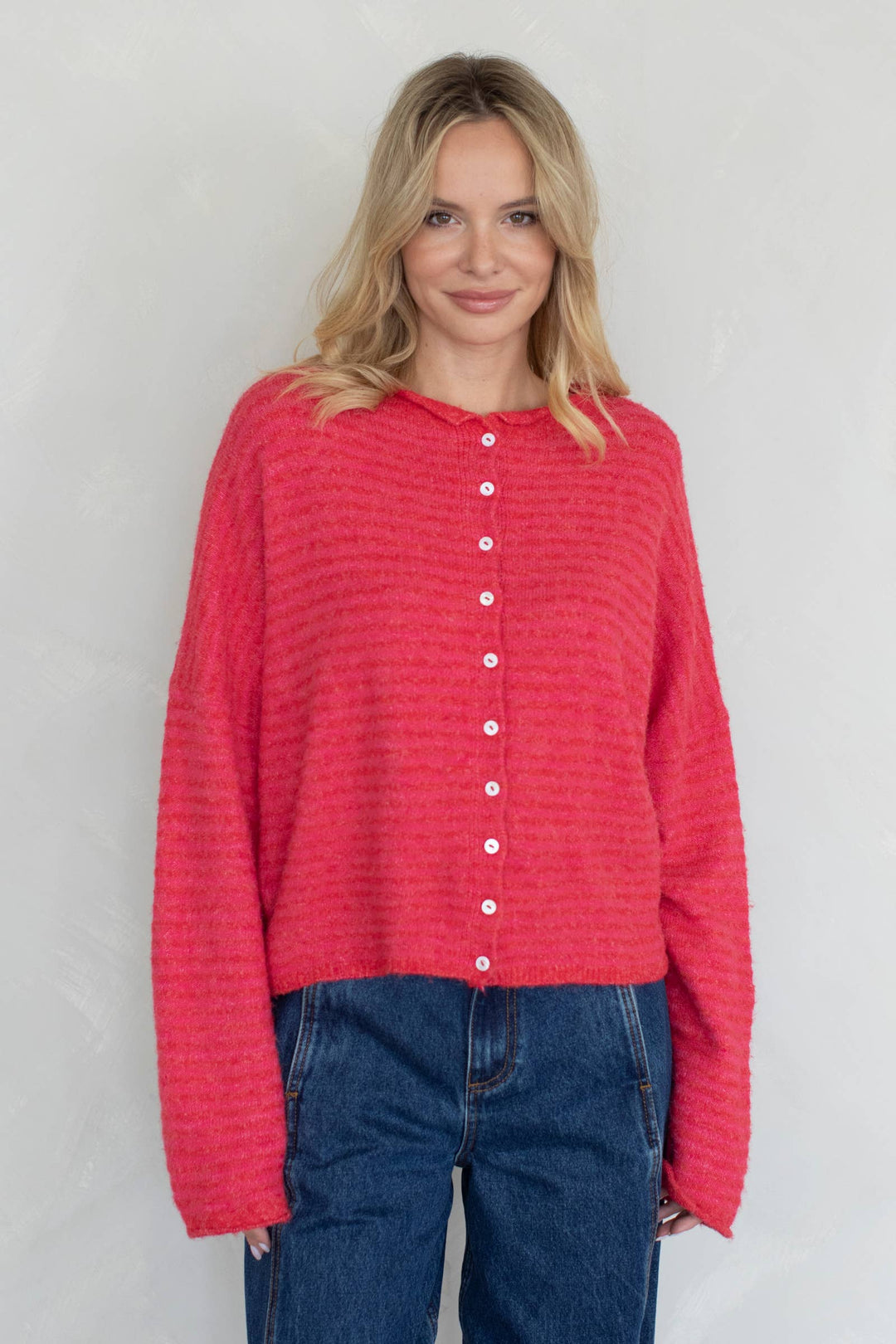 Piper Cardigan - Cherry Red Stripe