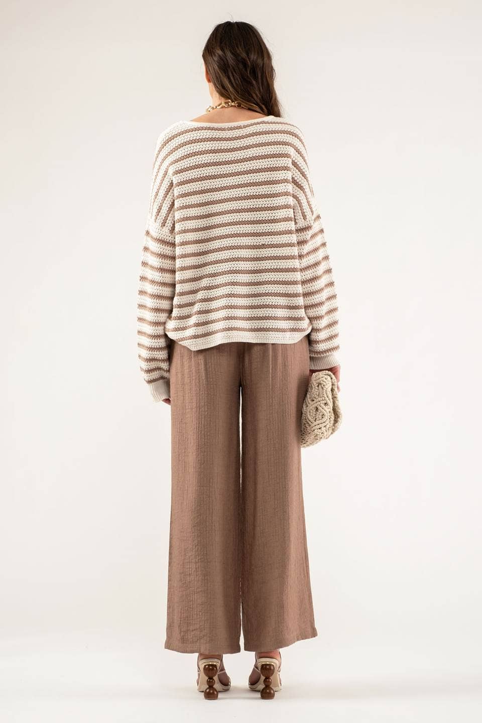 RELAXED STRIPED KNIT SWEATER: BLACK