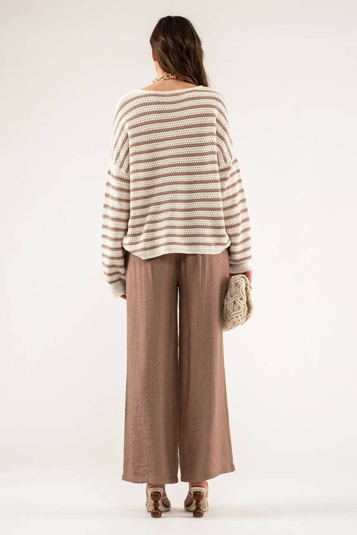 RELAXED STRIPED KNIT SWEATER: BLACK