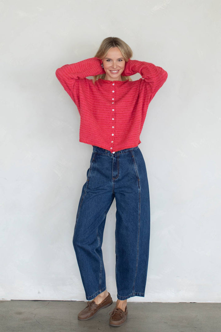 Piper Cardigan - Cherry Red Stripe