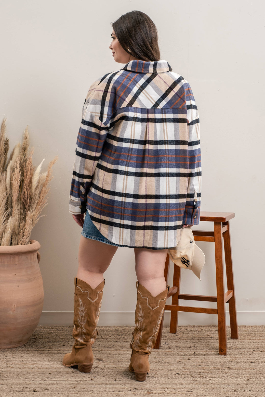 PLUS PLAID BUTTON UP LONG SLEEVE