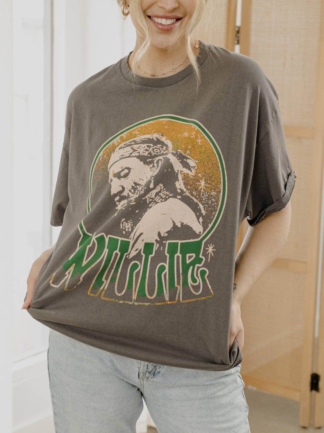 Willie Nelson Born Crystal Charcoal Licensed Thrifted Tee