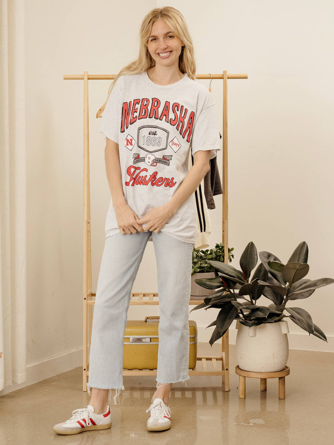 full view Nebraska Huskers Patches Tee — distressed vintage preshrunk cotton, unisex fit, officially licensed fan gear by Onyx Native