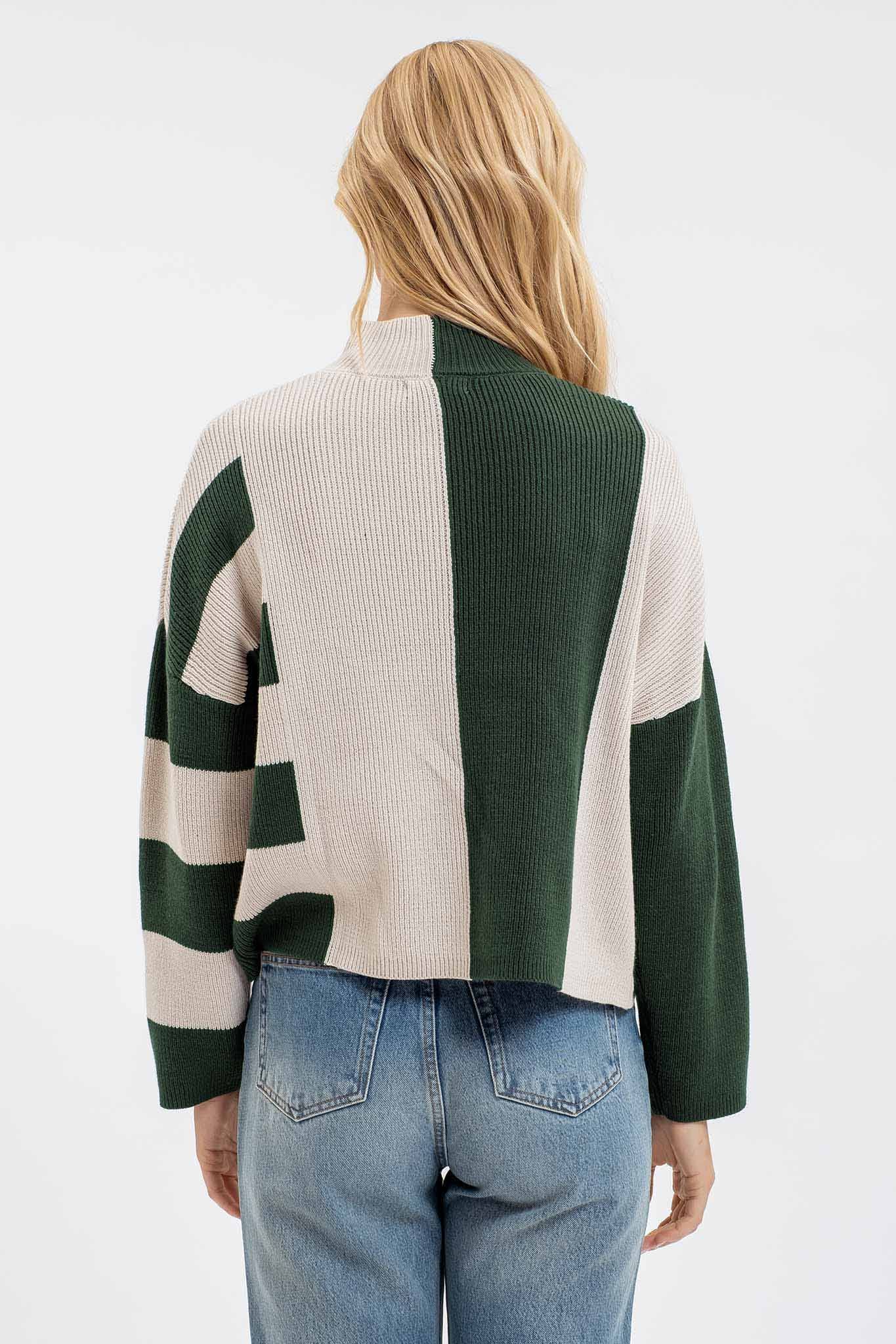 Stripe Mock Neck Knit Sweater