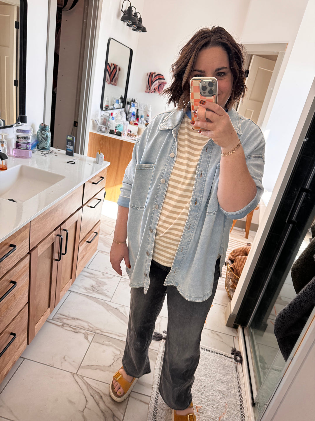 Terry Knit Denim Shirt Jacket