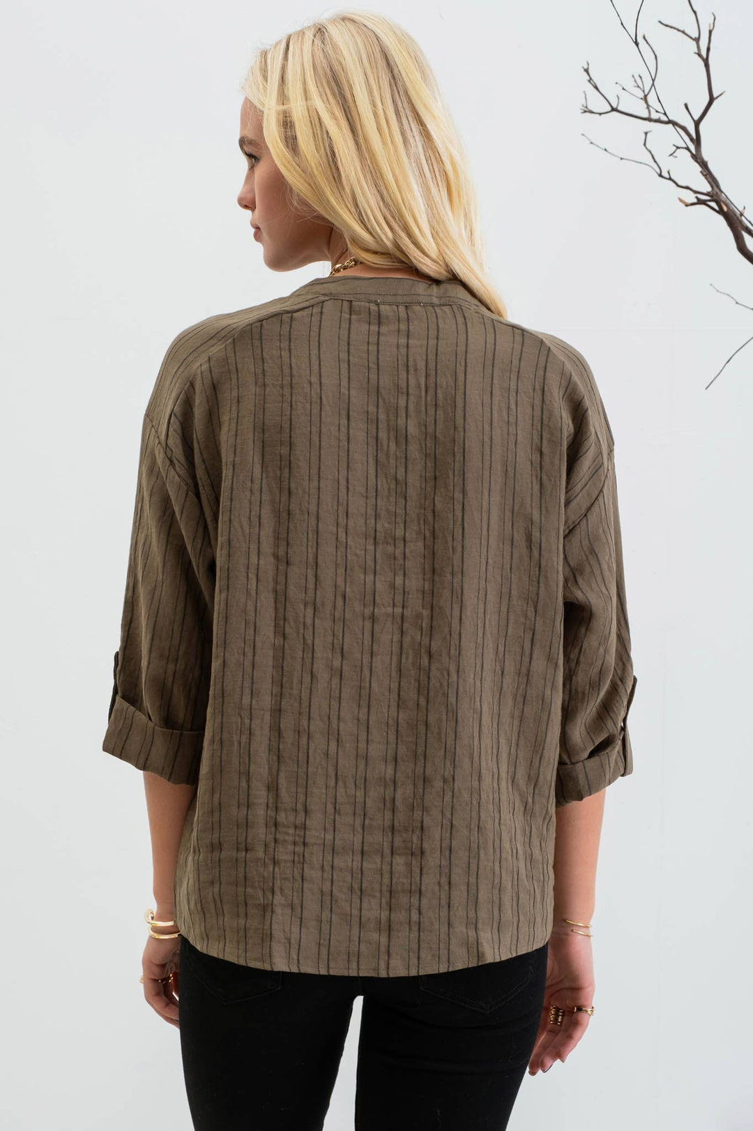 VERTICAL STRIPED LONG SLEEVE: OLIVE