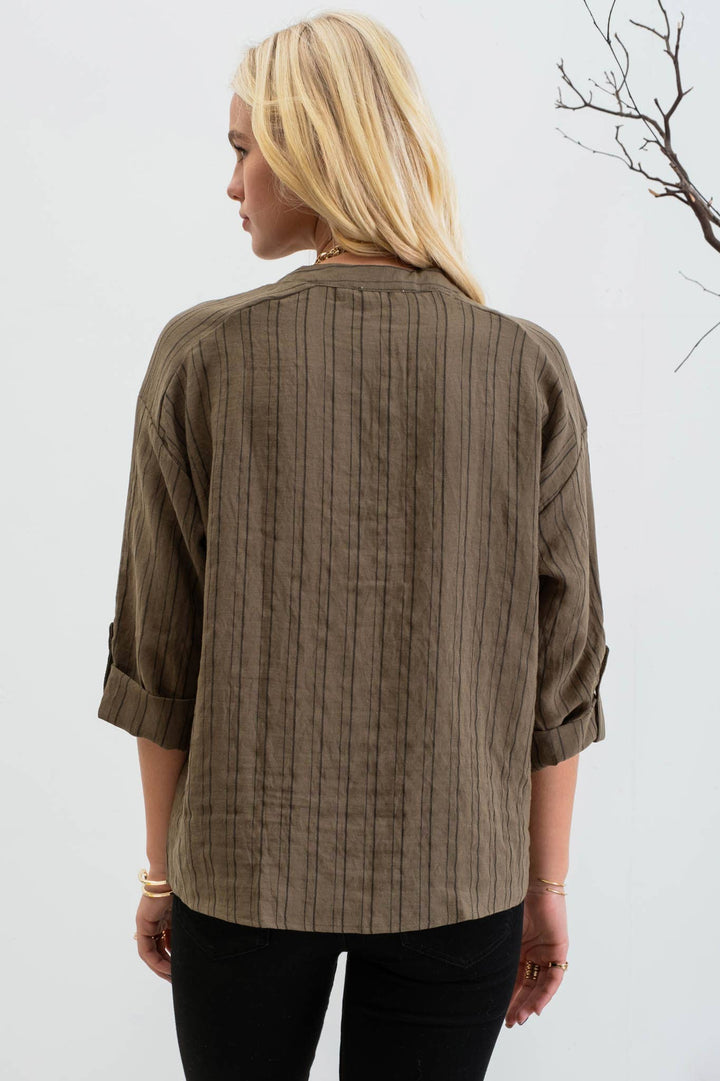 VERTICAL STRIPED LONG SLEEVE: OLIVE