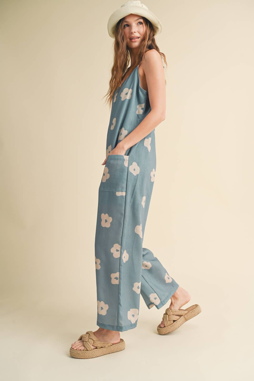 FLORAL PRINT JUMPSUIT WITH POCKETS