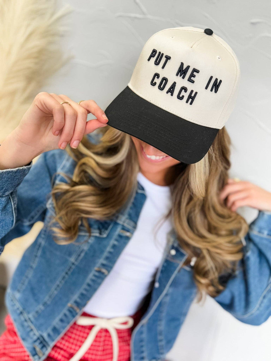 Put Me In Coach Cap — black and natural mid-profile baseball hat with puff embroidery and structured front panel by Onyx Native