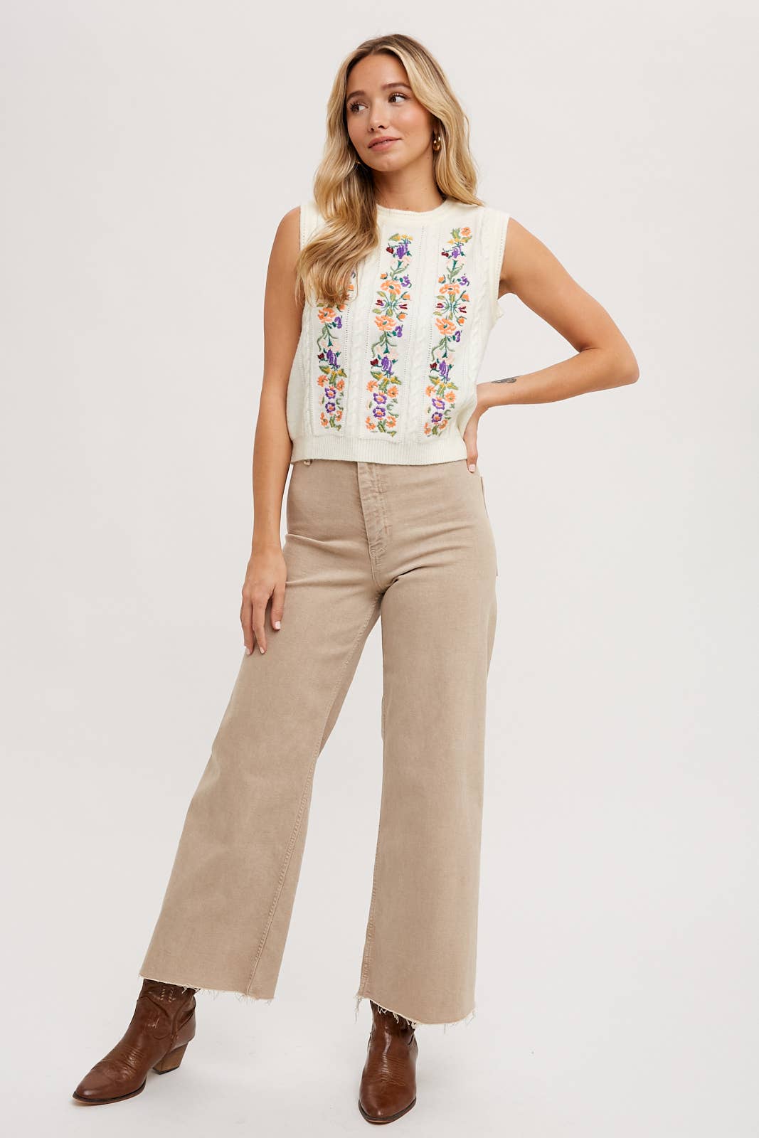 ELLE EMBROIDERED SLEEVELESS KNIT TANK